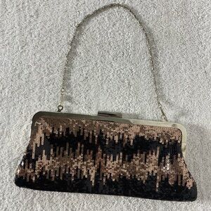 5/$25 Brown Blush Sequined Evening Clutch Purse Handbag W Chain Strap